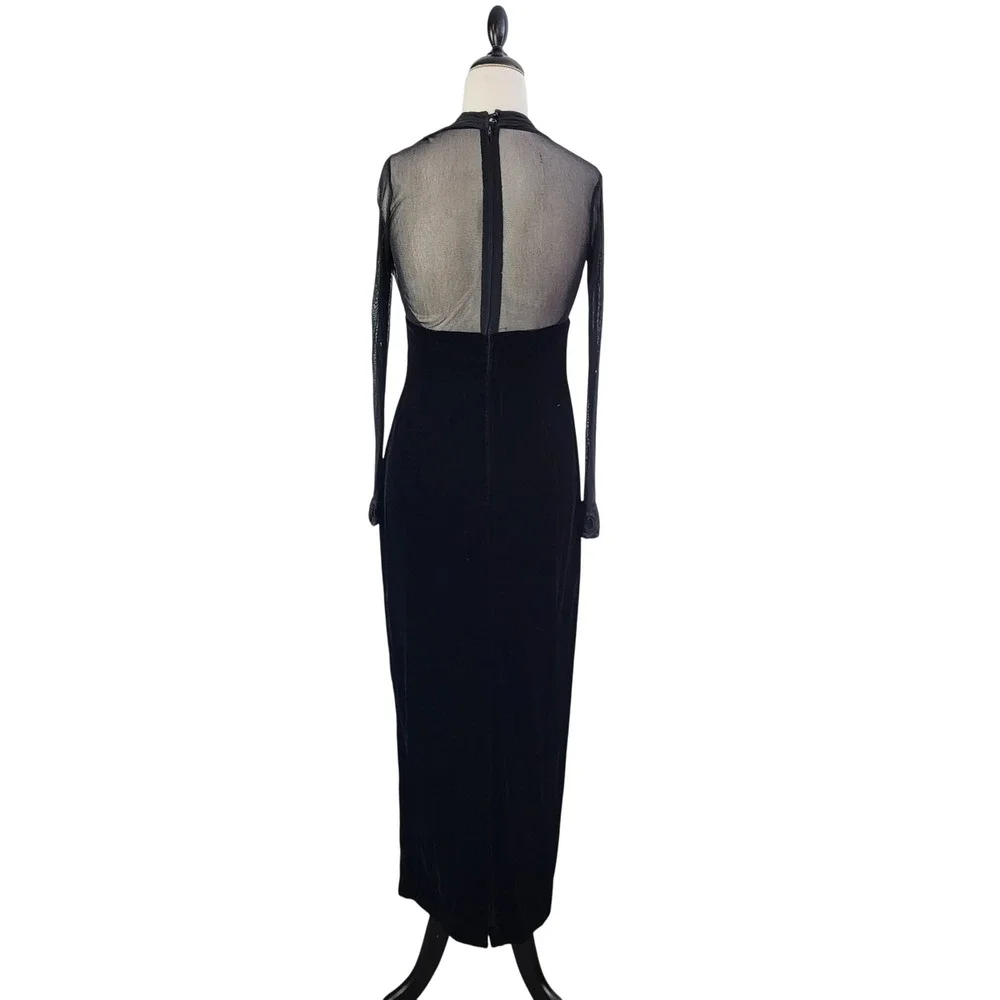 Vintage 90s Jessica McClintock Black Velvet Rhinestone Formal Gown Size 12 USA‎